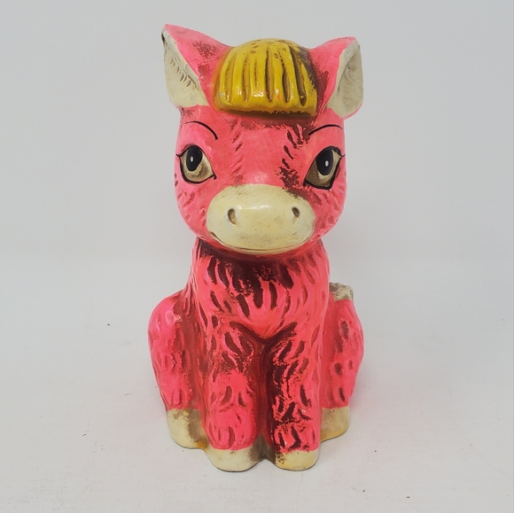 VTG Lego Japan Hot Pink Horse/Donkey Chalkware Piggy Bank - Picture 1 of 7